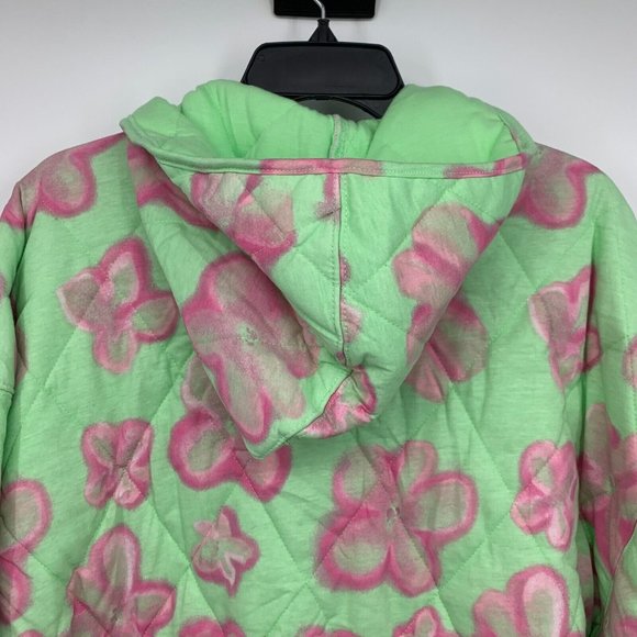 Wild Fable Jacket Hooded Quilted Green Pink Floral Full Zip - Picture 11 of 12